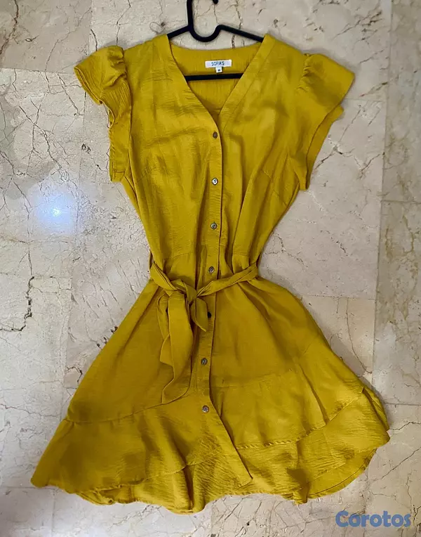 ropa para mujer - Vestido amarillo mostaza con lazo incluido  2
