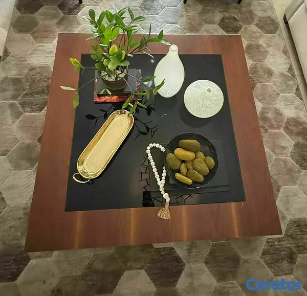 muebles y colchones - Juego de mesas de centro y lateral madera/cristal 3