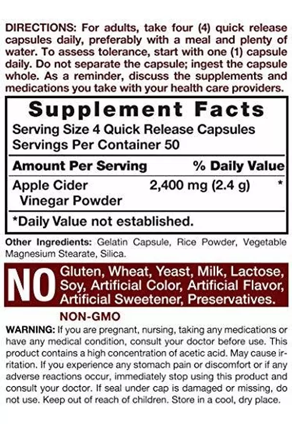 Salud y Equipamiento Médico - Capsulas De Vinagre De Sidra De Manzana | 2400mg | 200 Pastillas 3