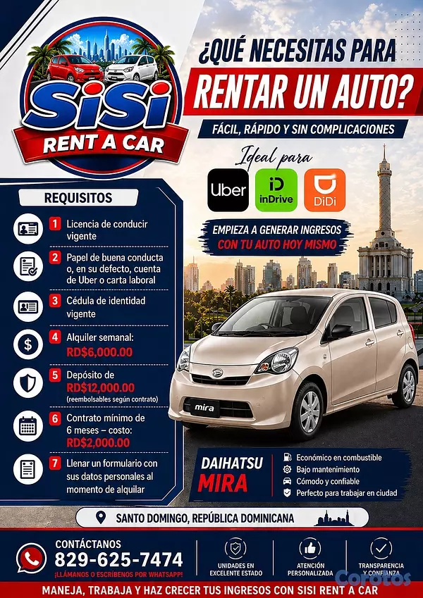 servicios profesionales - DAIHATSU MIRA RENTA PLATAFORMA UBER, INDRIVE, DIDI 4