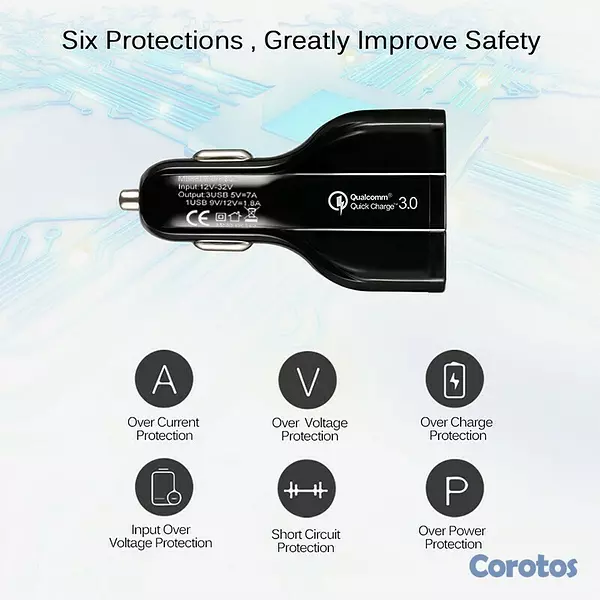 otros electronicos - Cargador de vehículos de 3 puertos carga rapida con puerto tipo C 6