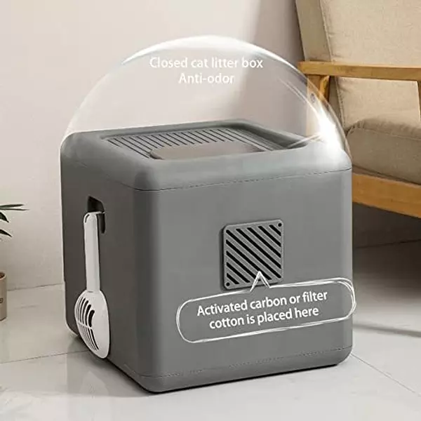 Salud y Equipamiento Médico - Caja De Arena Para Gatos Con Entrada Superior Con Tapa, Ca 5