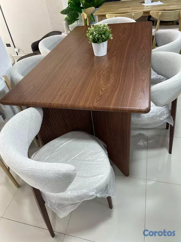 muebles y colchones - JUEGO DE COMEDOR 6 SILLAS BEIGE  2
