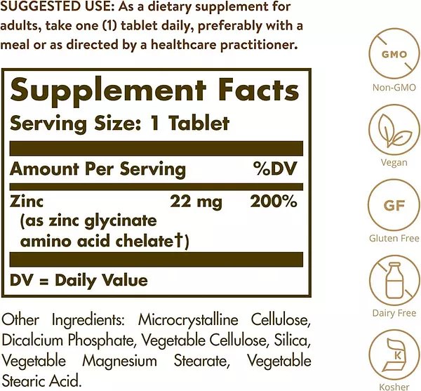 Salud y Equipamiento Médico - Zinc 22 Mg 100 Tabletas Solgar - U - Unidad A $1459 2