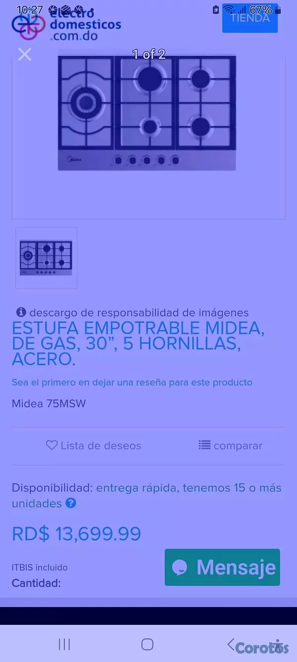 cocina - Estufa de gas 30" inoxidable marca MIDEA 6