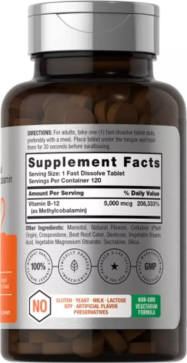Salud y Equipamiento Médico - B12 Sublingual Metilcobalamina 5000 Mcg 120cap Horbaach 2