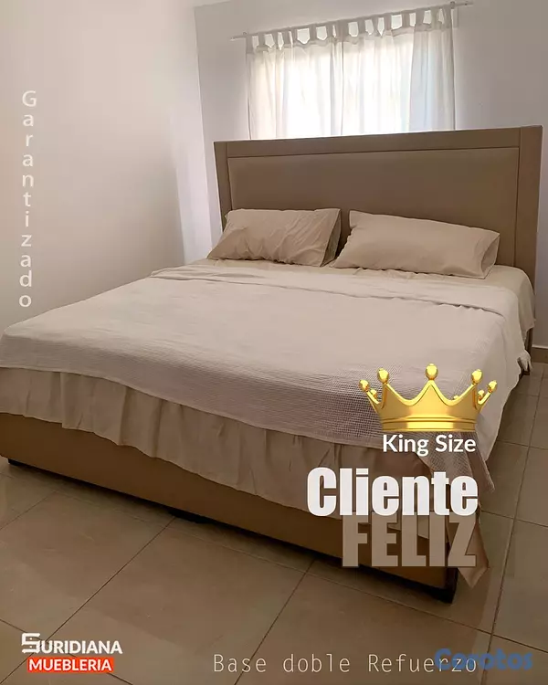 muebles y colchones - Cama tapizada color Beige+ Colchon. Nueva 6