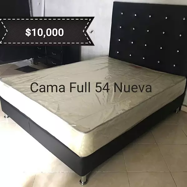 muebles y colchones - Cama Full 54 Tapizada Nueva Negro Blanco y Gris  1