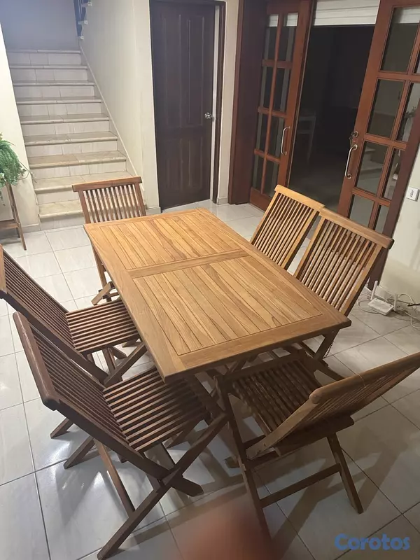 muebles y colchones - Mesa de madera con 7 sillas todo plegable fácil de guardar  3