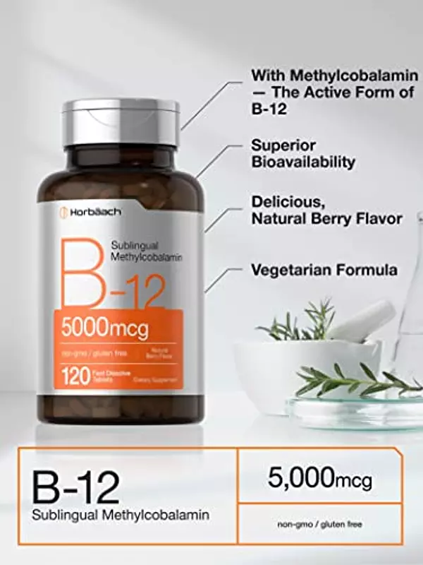 Salud y Equipamiento Médico - B12 Sublingual Metilcobalamina 5000 Mcg 120cap Horbaach 4