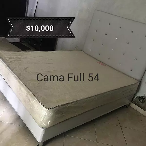 muebles y colchones - Cama Full 54 Tapizada Nueva Negro Blanco y Gris  2