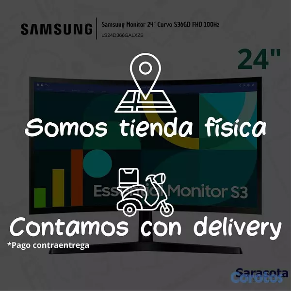 computadoras y laptops - Samsung Monitor Curvo S36GD 24" FHD 100Hz LS24D366 4