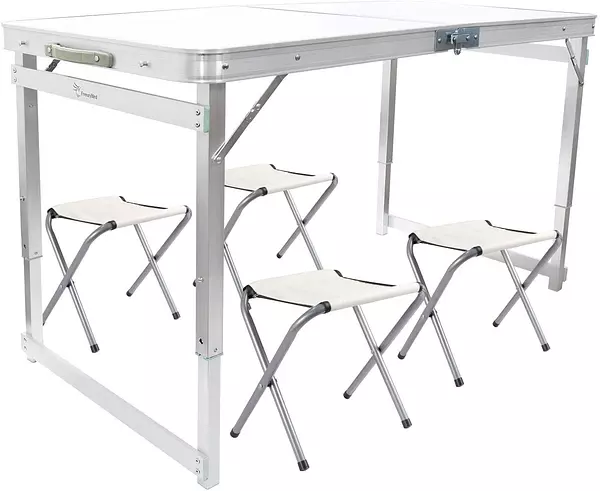 herramientas, jardines y exterior - Mesa Plegable + 4 Sillas portatil viajera playa camping de aluminio 120 x 60 2