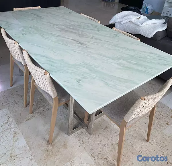 muebles y colchones - Comedor moderno 6 sillas + mesa grande tipo mármol 3