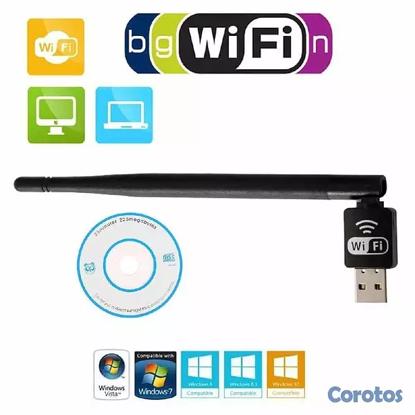 accesorios para electronica - Adaptador WiFi USB Con Antena UW02 150Mbps Alta Po 2