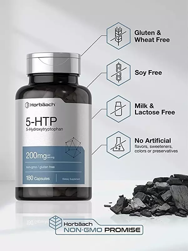 Salud y Equipamiento Médico - Horbaach 5-htp 200 Mg | 180 Capsulas | Suplemento De Fuerza 3