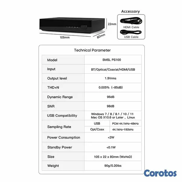 camaras y audio - SMSL PS100 Convertidor d audio digital a analógico 7