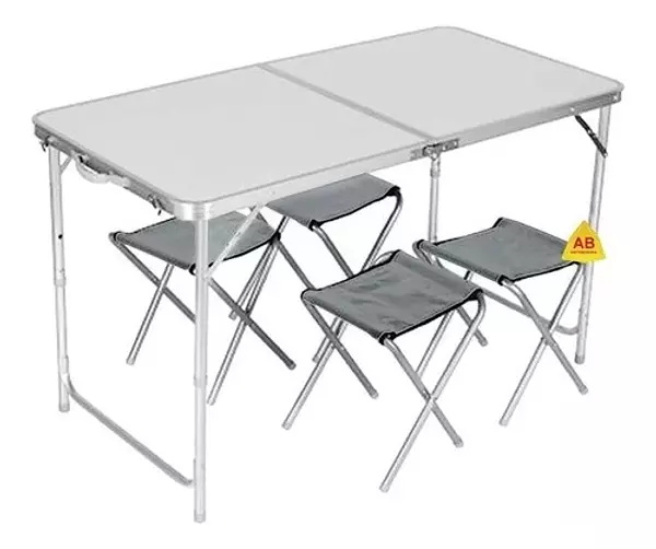 herramientas, jardines y exterior - Mesa Plegable + 4 Sillas portatil viajera playa camping de aluminio 120 x 60 5