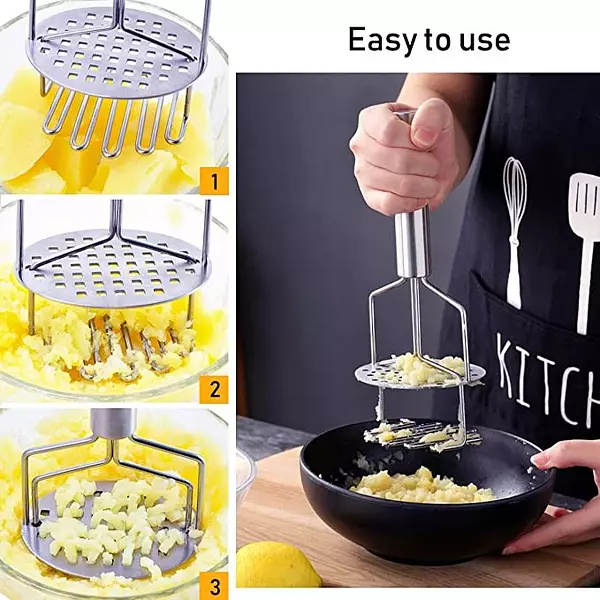 cocina - majador de papas de acero inoxidable, doble prensa, herramienta para triturar  4