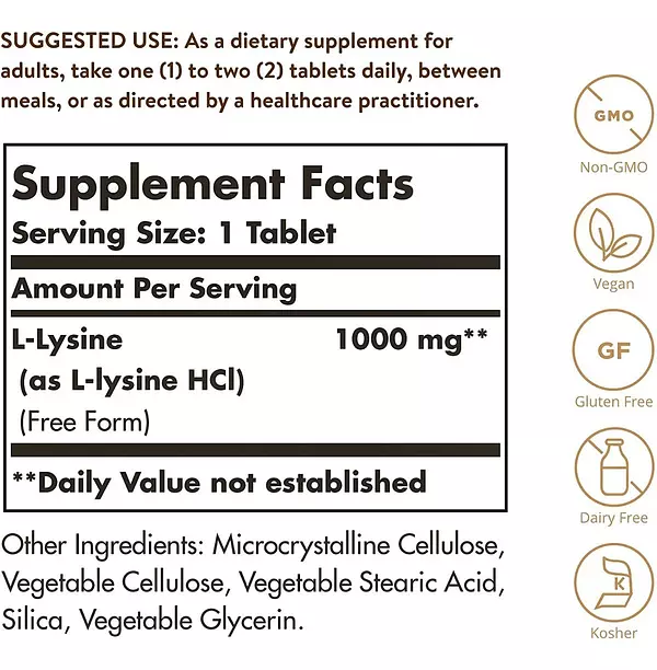 Salud y Equipamiento Médico - L Lisina 1000 Mg, Solgar Piel Y Labios 250 Tabletas 2