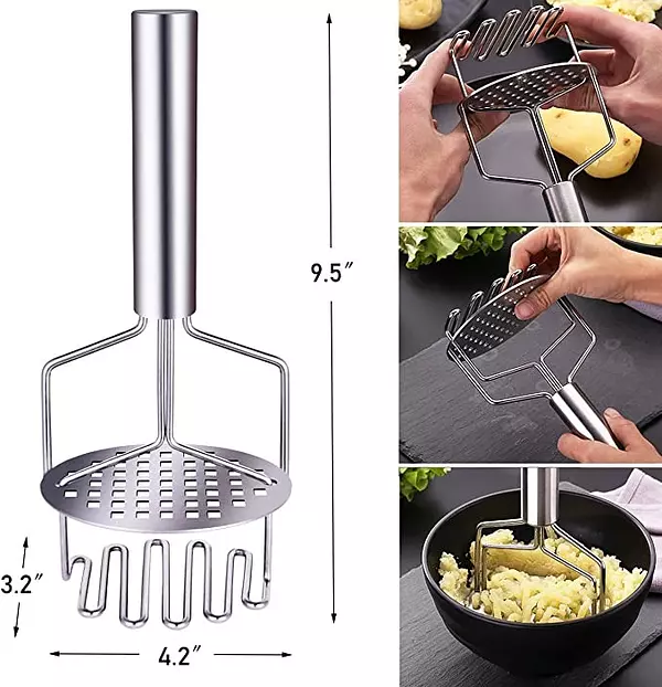 cocina - majador de papas de acero inoxidable, doble prensa, herramienta para triturar  3