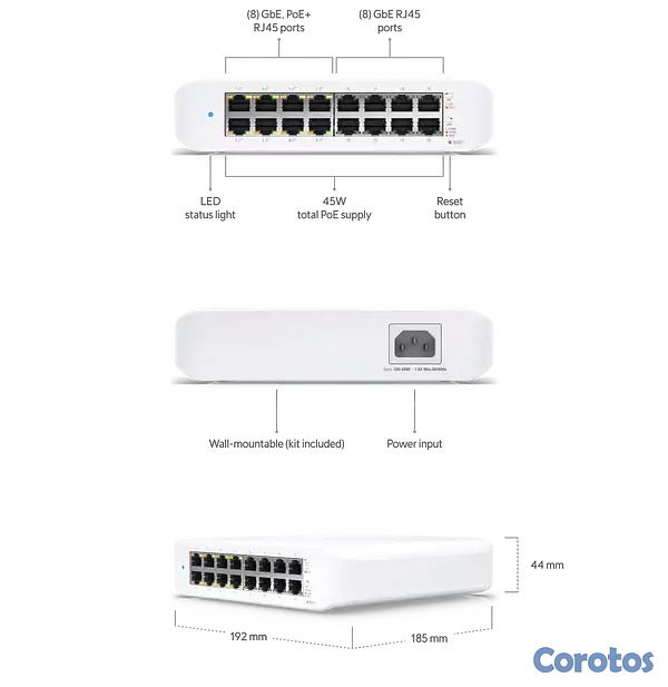 computadoras y laptops - SWITCH 16 PUERTOS UBIQUITI UNIFI, 10/100/1000MBPS,