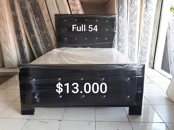 muebles y colchones - Cama Tapizada Negra con Colchón 2