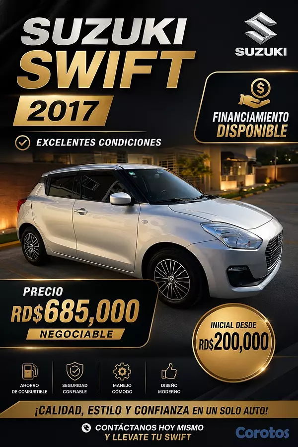 carros - SUZUKI SWIFT 2017 muy nueva RD$685,000 negociable  8