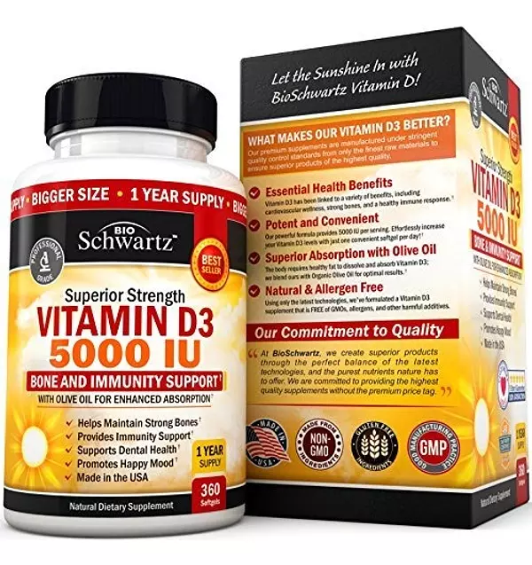 Salud y Equipamiento Médico - Vitamina D3 5000 Iu Bioschwartz 360 Capsulas huesos 3