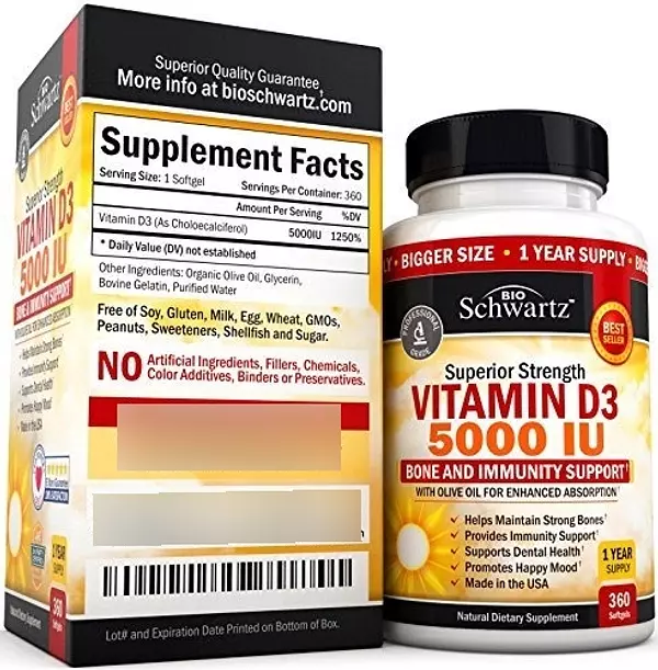 Salud y Equipamiento Médico - Vitamina D3 5000 Iu Bioschwartz 360 Capsulas huesos 4