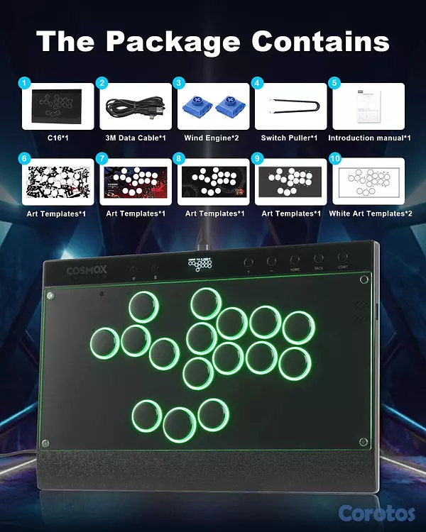 consolas y videojuegos - Cosmox Hautepad C16 - Control Arcade| PC, PS4/PS5, Switch 3
