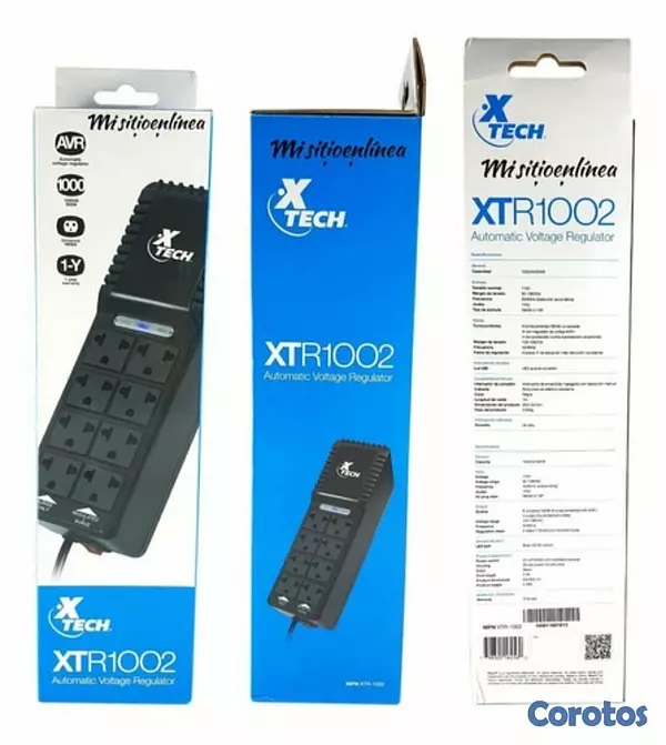 computadoras y laptops - REGULADOR DE VOLTAJE XTECH CON 8 TOMAS (4 CON PROTECCION), 1000VA, 500 WATTSS 2