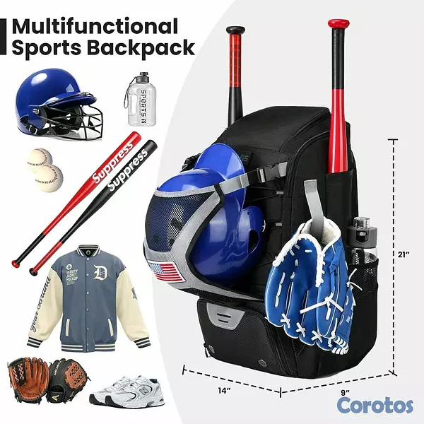 hobby y coleccion - Mochila para Béisbol, mochila deportiva color negro, para accesorios de pelota  2