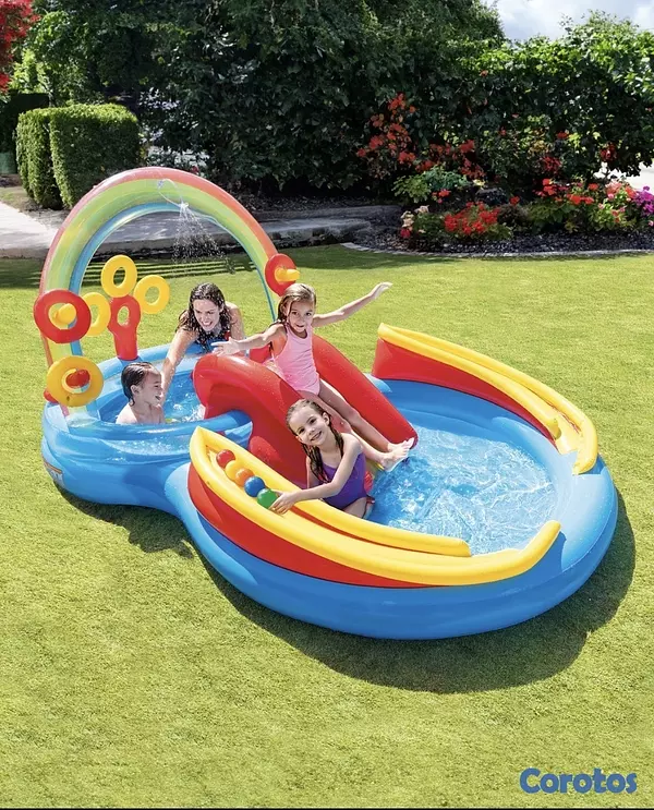 juguetes - Centro de juegos inflable con tobogán y piscina para niños –  “Rainbow Ring”  3