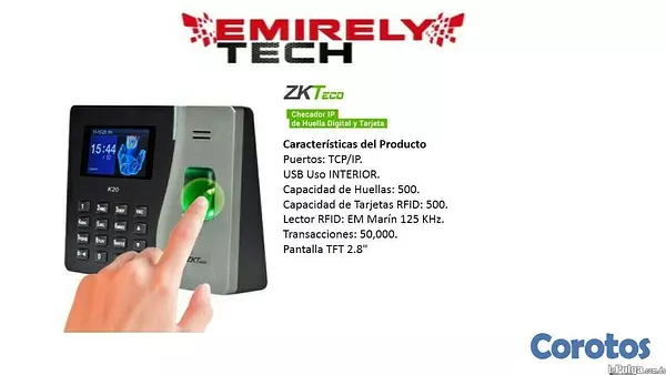 equipos profesionales - Reloj Biometrico Ponchador De Asistencia ZKTeco reloj digital de huellas. 2