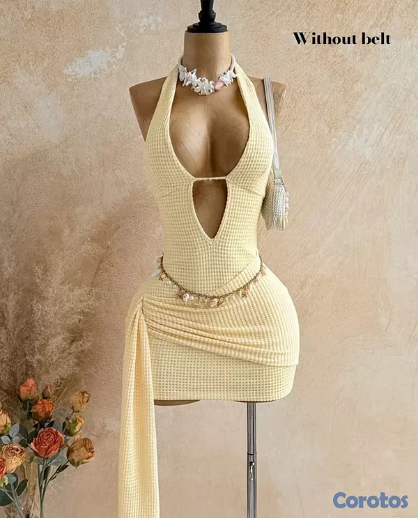 ropa para mujer - Vestido mini sexy con cuello en V, decoración cruz 1