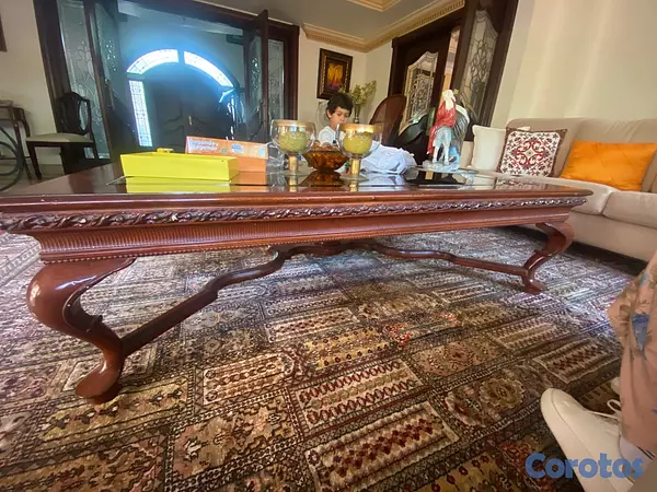 muebles y colchones - Mesa de centro madera y cristal en caoba 2