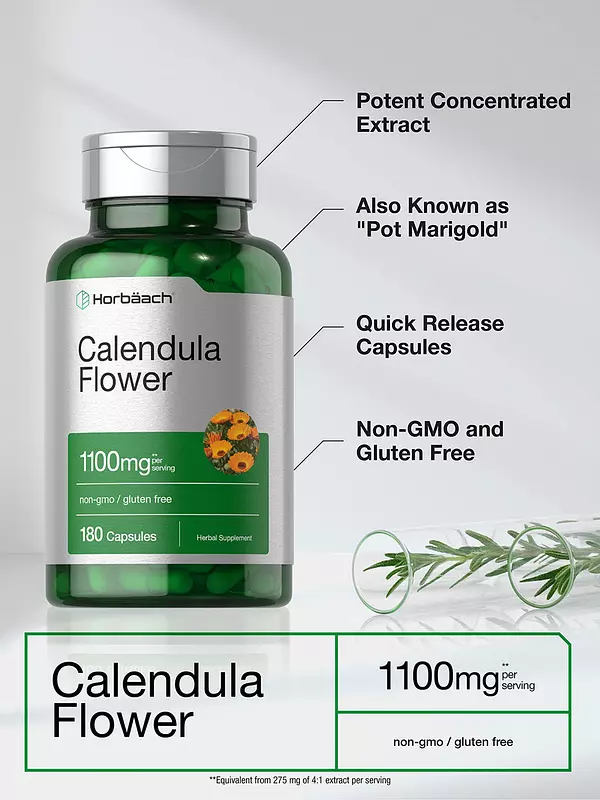 Salud y Equipamiento Médico - Flor De Calendula 1100 Mg 180 Cap Horbaach 3