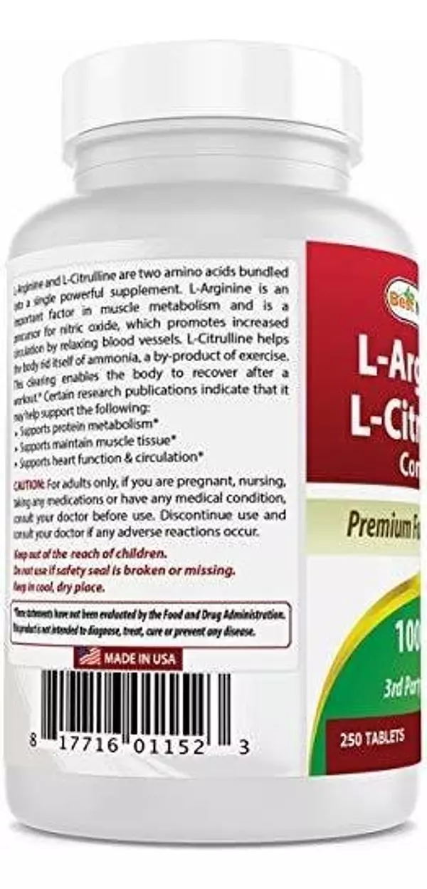 Salud y Equipamiento Médico - Best Naturals L-arginine L-citruline Complex Tabletas, 250 U 6