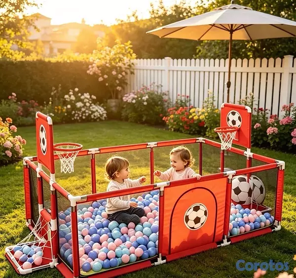 muebles - Corral grande para bebés con aro de basket y arco de futbol Nuevo en su caja  4
