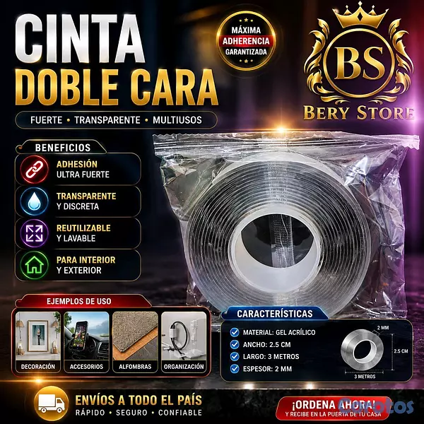 decoración y accesorios - CINTA DOBLE CARA TRANSPARENTE ADHESIVA PREMIUM | CINTA ADHESIVA DOBLE CARA | 8