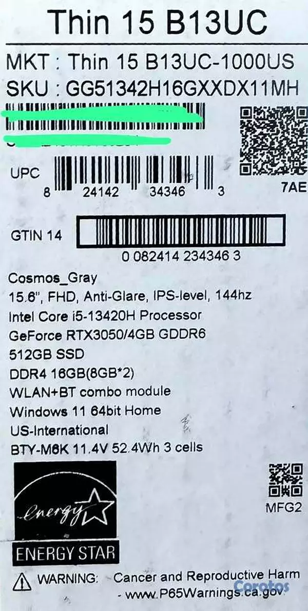 computadoras y laptops - LAPTOP MSI THIN RTX3050 512GB 16GB I5-13TH 15.6" N 2