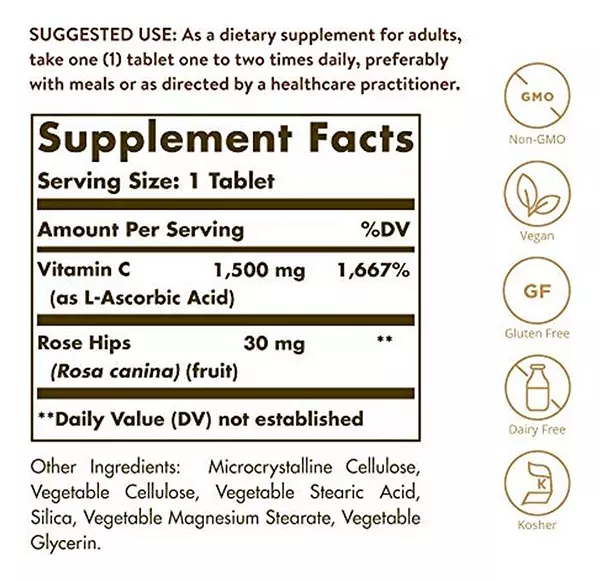 Salud y Equipamiento Médico - Solgar Vitamina C 1500 Mg Con Escaramujos, 180 Tabletas - Re 2