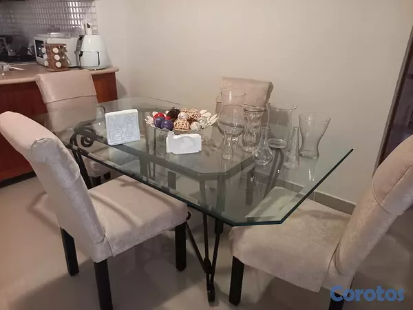 muebles y colchones - Comedor de 6 sillas mesa cristal biselado 3