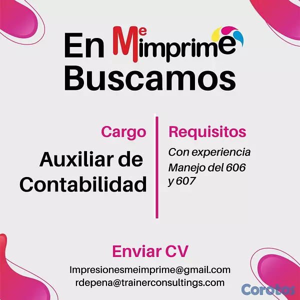 empleos disponibles - Se solicita Auxiliar de Contabilidad y Mensajero/chofer  1