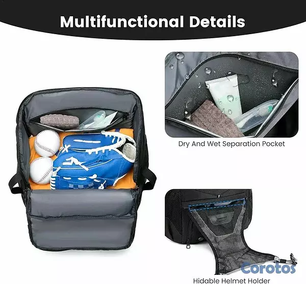 hobby y coleccion - Mochila para Béisbol, mochila deportiva color negro, para accesorios de pelota  6
