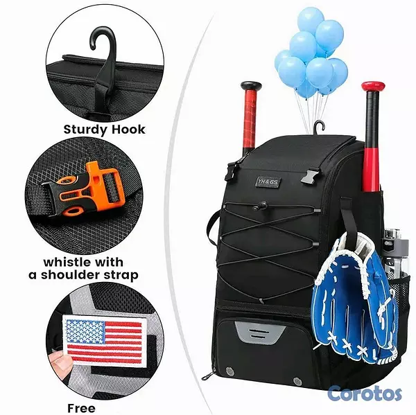 hobby y coleccion - Mochila para Béisbol, mochila deportiva color negro, para accesorios de pelota  8
