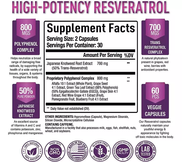 Salud y Equipamiento Médico - Resveratrol 60 capsulas Purely Optima 2