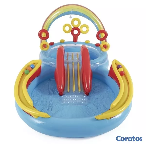 juguetes - Centro de juegos inflable con tobogán y piscina para niños –  “Rainbow Ring”  4