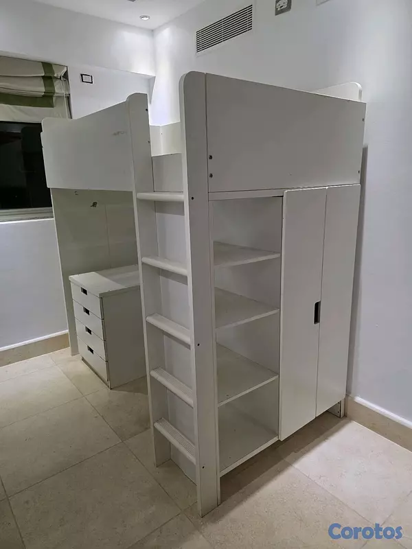 muebles y colchones - cama alta con gavetero y estantes  3